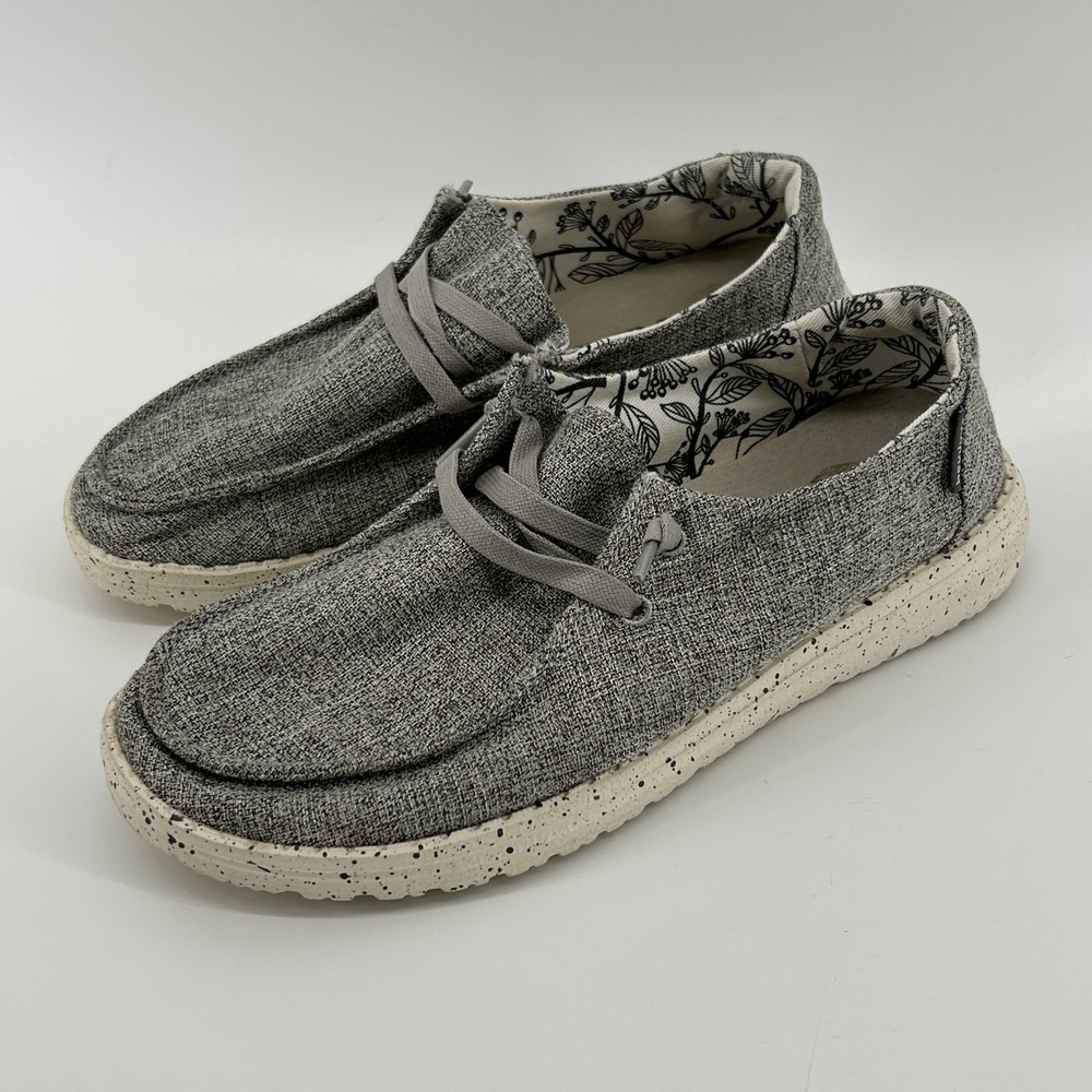 Hey Dude Wendy Linen Iron Grey Speckled Sole Slip On Loafer Shoes Womens 7